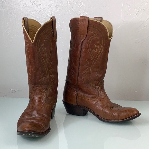 Vintage Laredo Metal Logo heel tag Cognac cowboy riding heels boots men SZ 8 EE - Picture 12 of 13